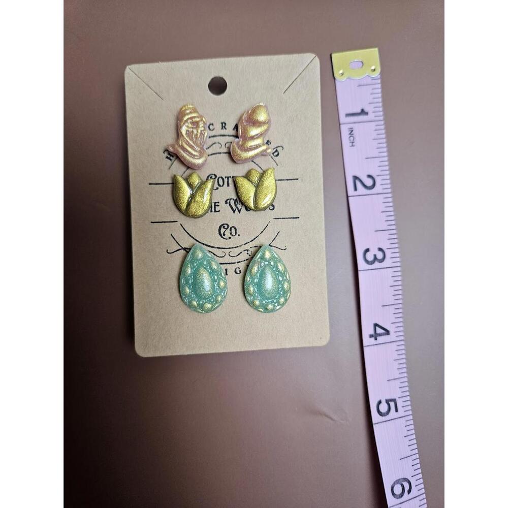 Set of 3 Pairs of Polymer Clay Fantasy Style Stud Earrings - Picture 2 of 2
